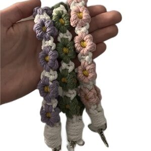 Flowered Macrame Keychain Wristlet